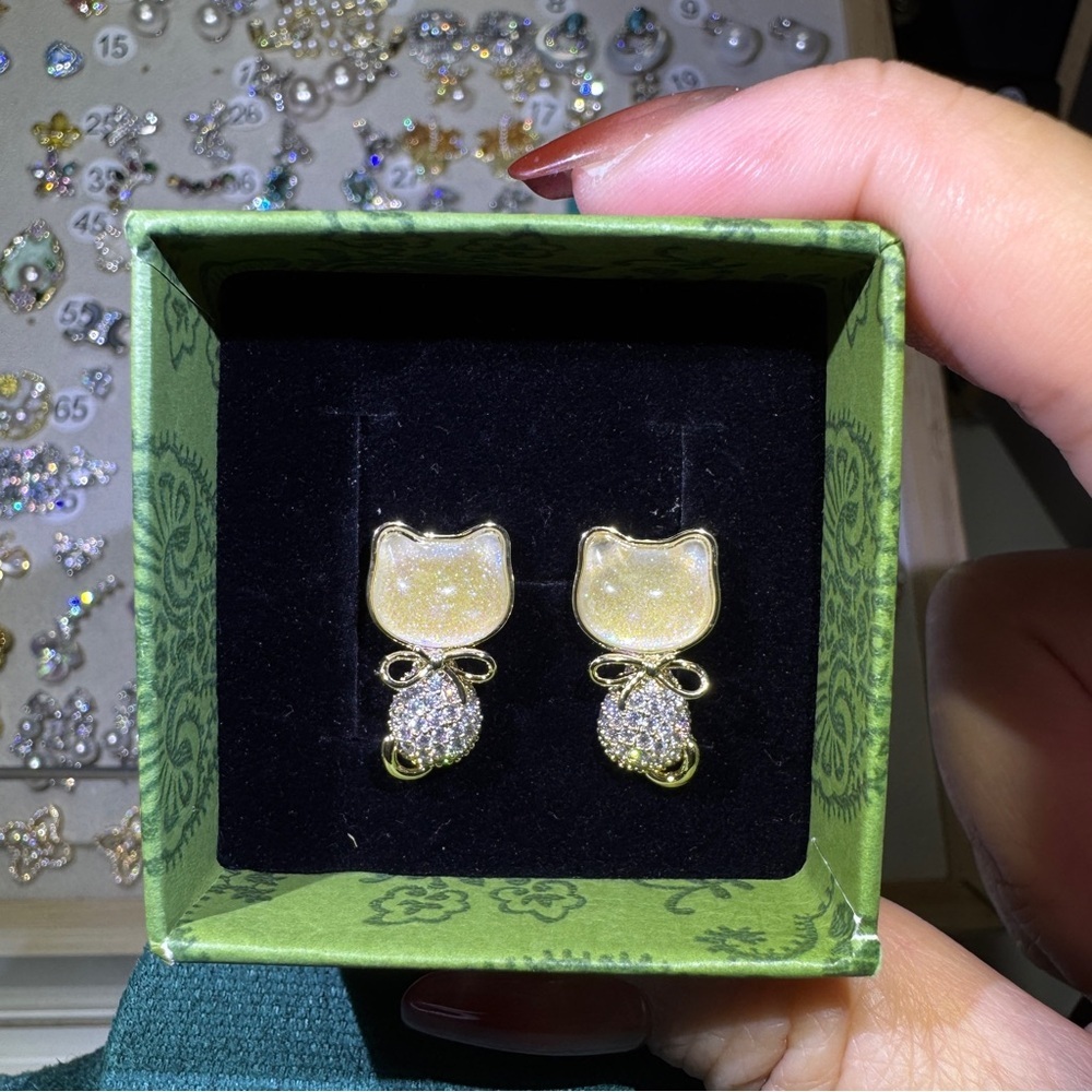 Gold and Silver Cat Earrings